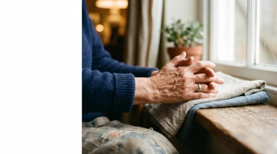 Close-up of an older adult's hands in soft natural light, symbolizing the slower cellular repair processes that occur after age 60