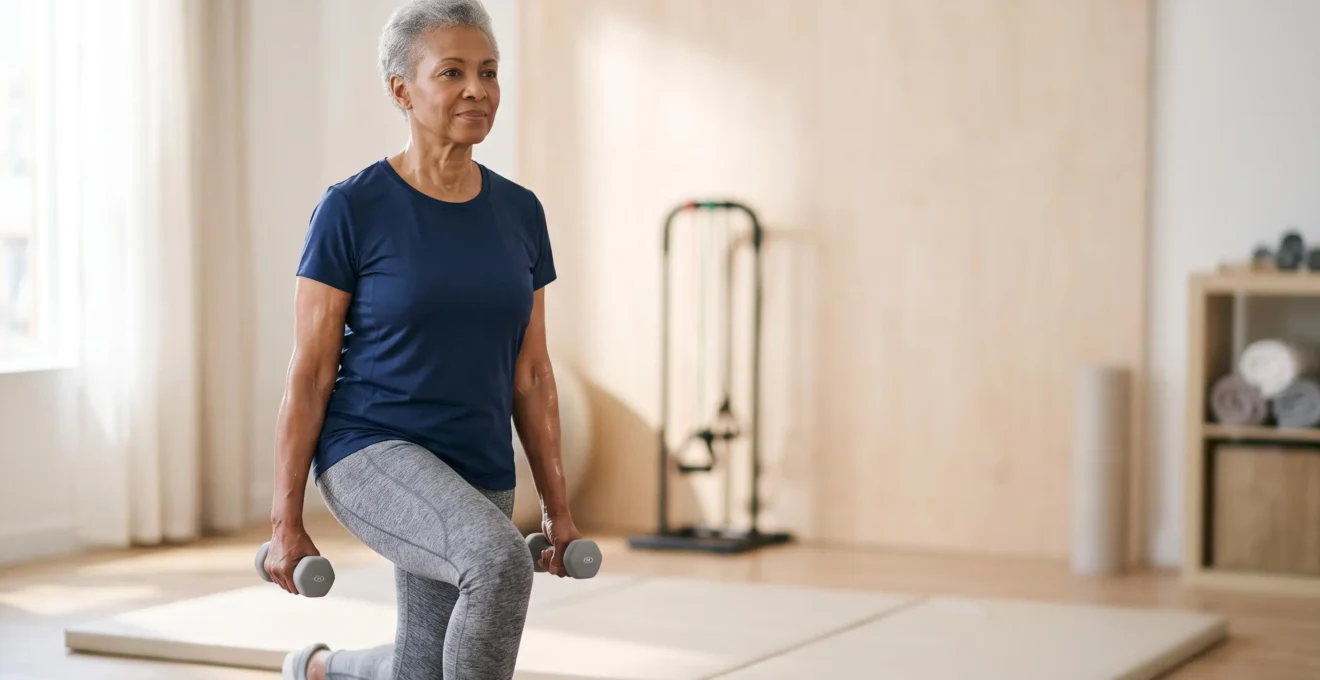 Older adult performing a strength exercise with focused determination, symbolizing muscle health after 60
